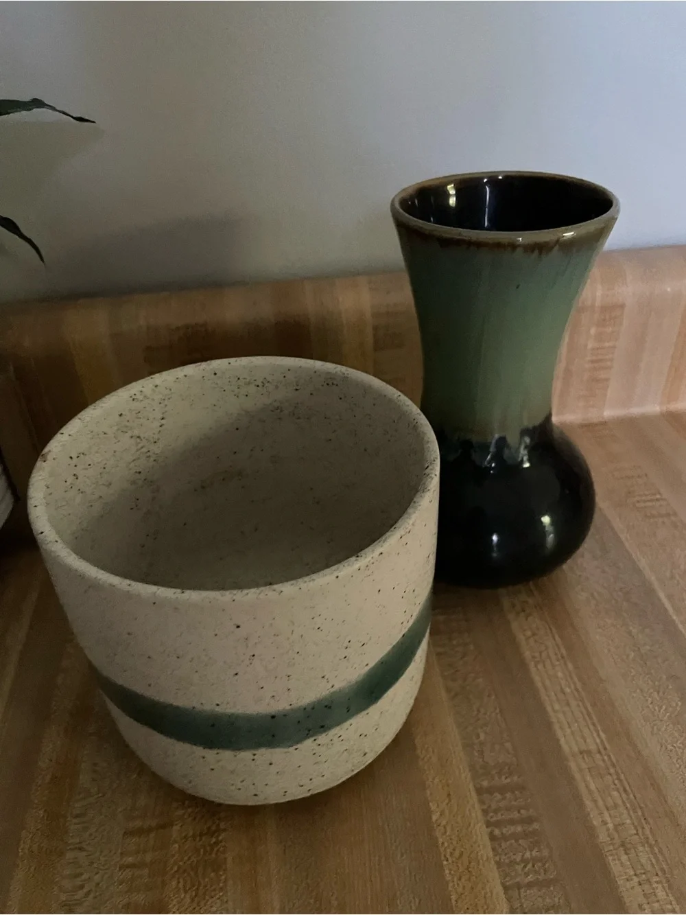 Handmade Green Glazed Ceramic Vase and Planter Set